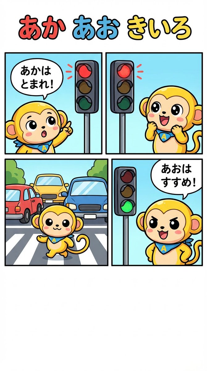 四格漫画：红、蓝、黄主题 生成效果示例