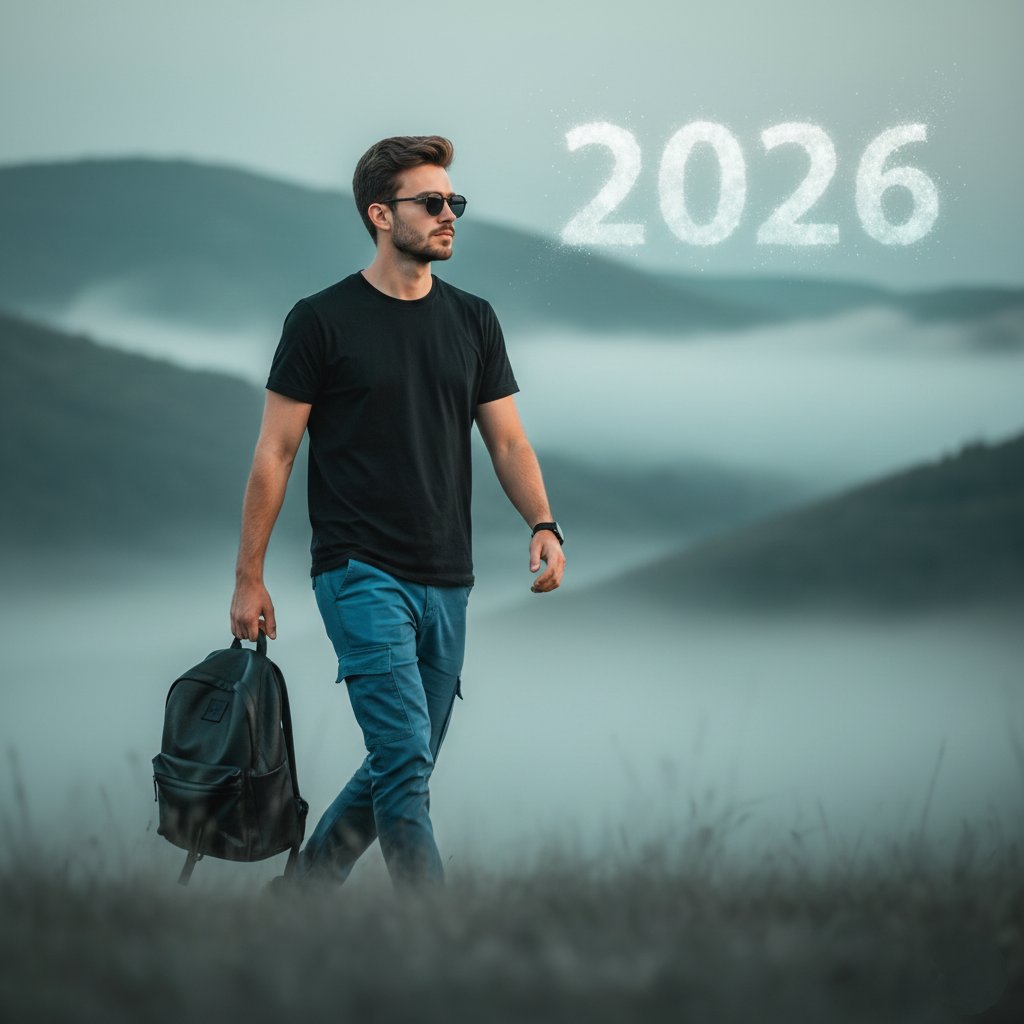 穿着工装裤的时尚人士与空灵的风景 生成效果示例