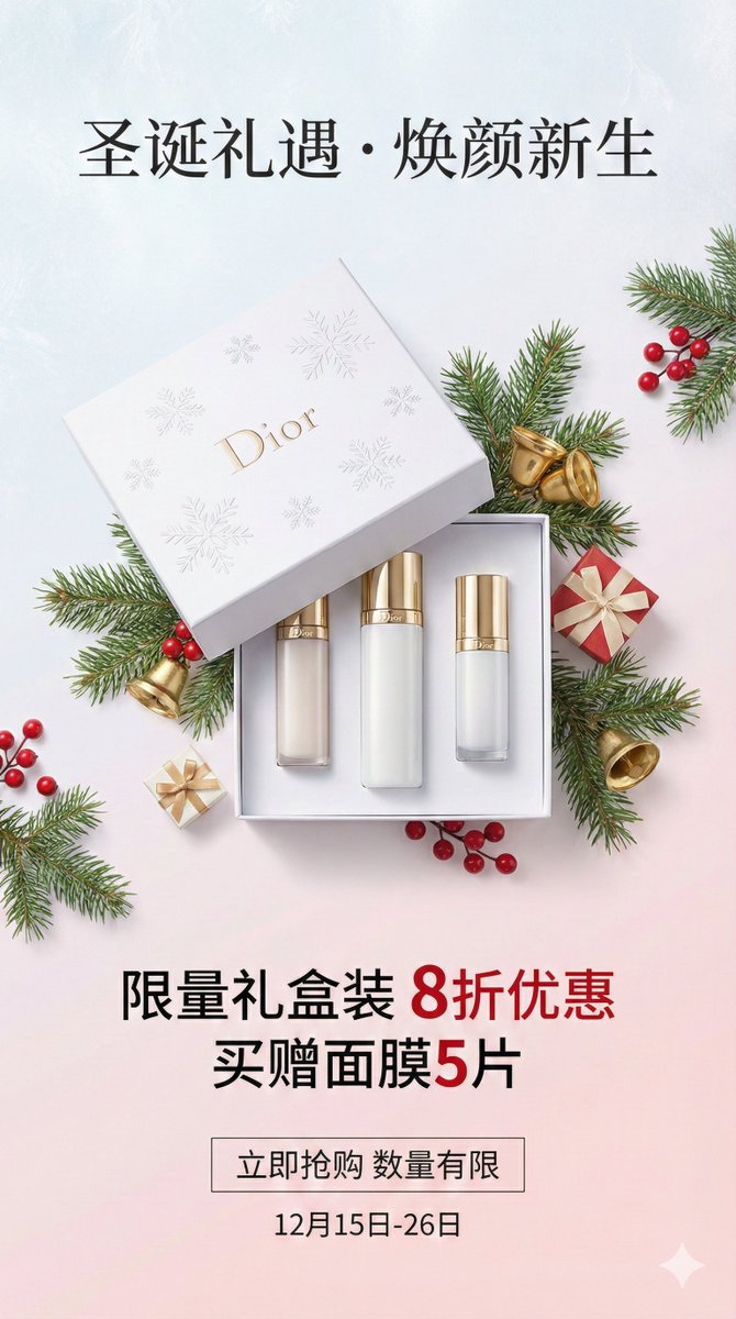 圣诞护肤套装促销卡 生成效果示例