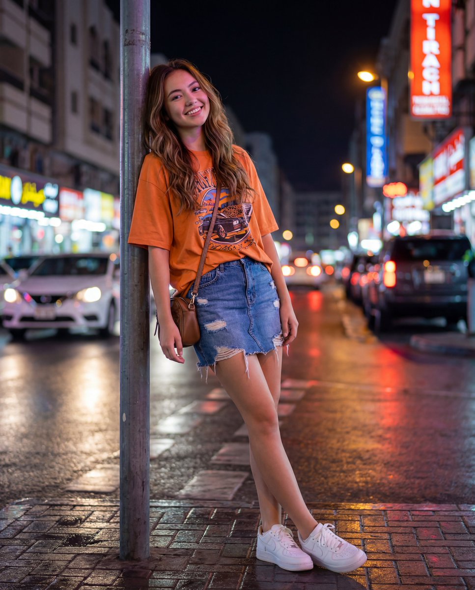 城市夜景人像，面部准确率 100% 生成效果示例