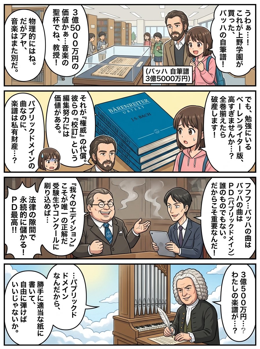 Nano Banana Pro 4 面板漫画提示：天堂中的巴赫 生成效果示例