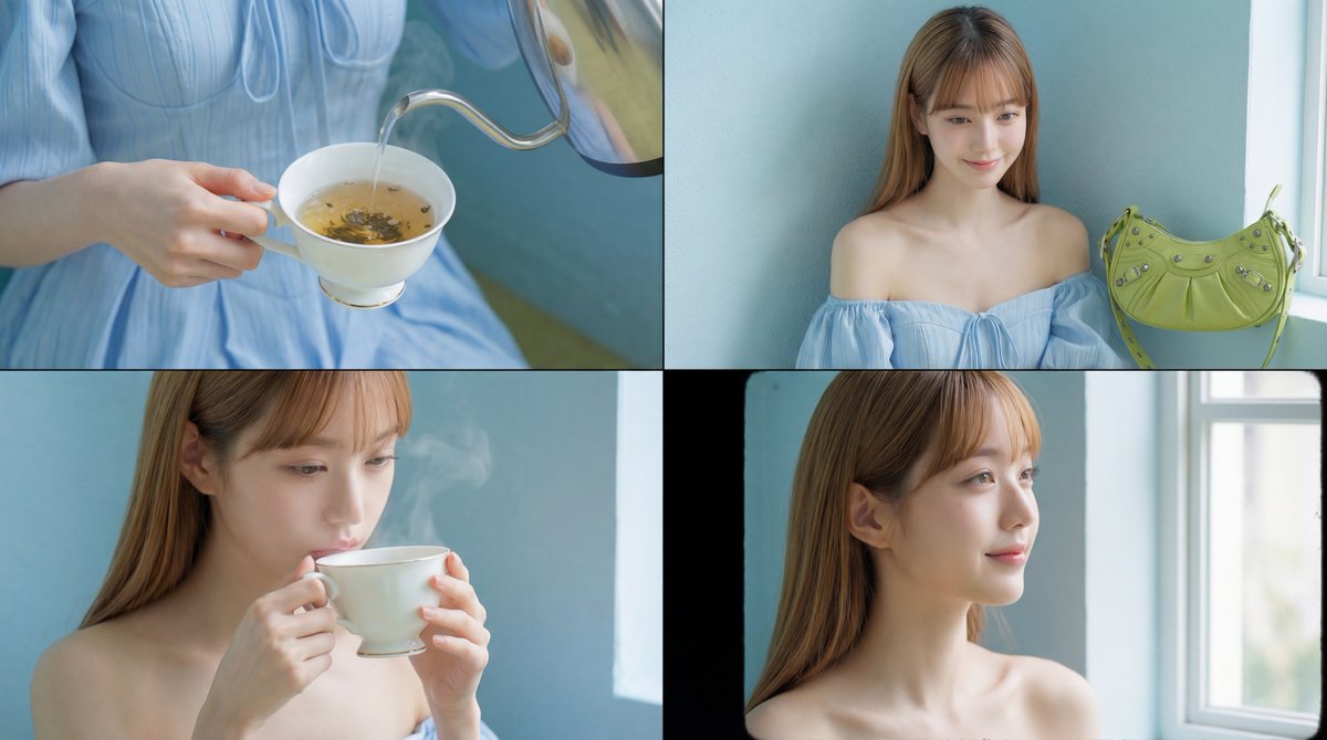 电影式下午茶时间提示（共享用于图像和视频生成） 生成效果示例