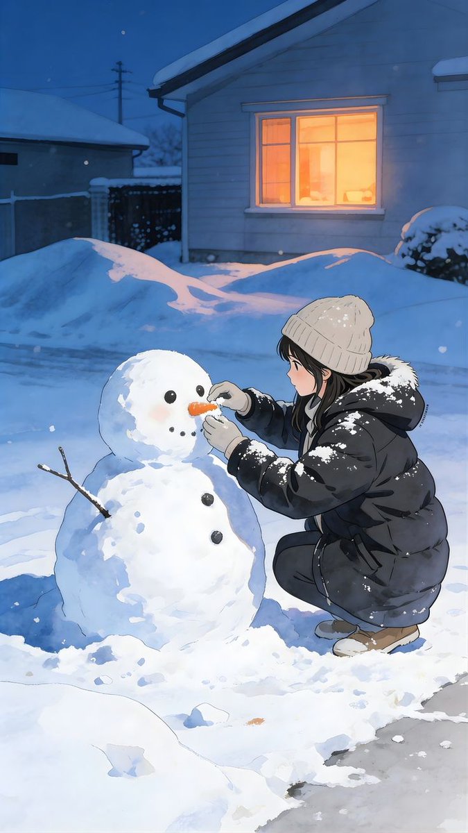 动漫风格雪人建筑场景提示 生成效果示例