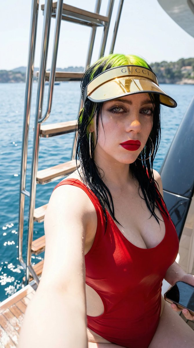 Billie Eilish 豪华游艇自拍生成效果示例