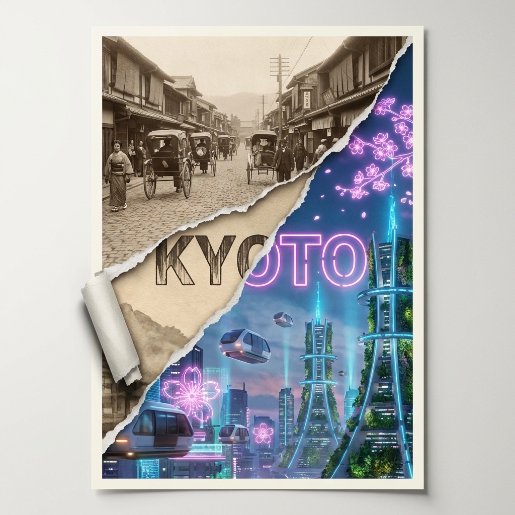 京都时代对比的撕破海报 生成效果示例