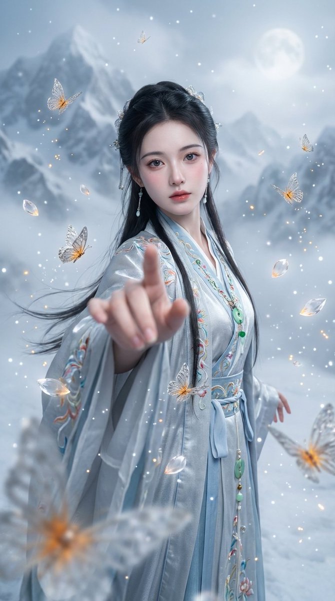 中国仙侠奇幻肖像，冷色调和魔法效果 生成效果示例