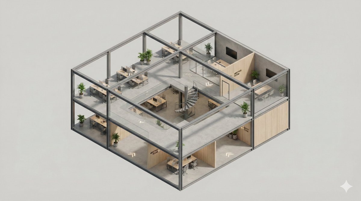 极简主义 3D 等距建筑立体模型 生成效果示例