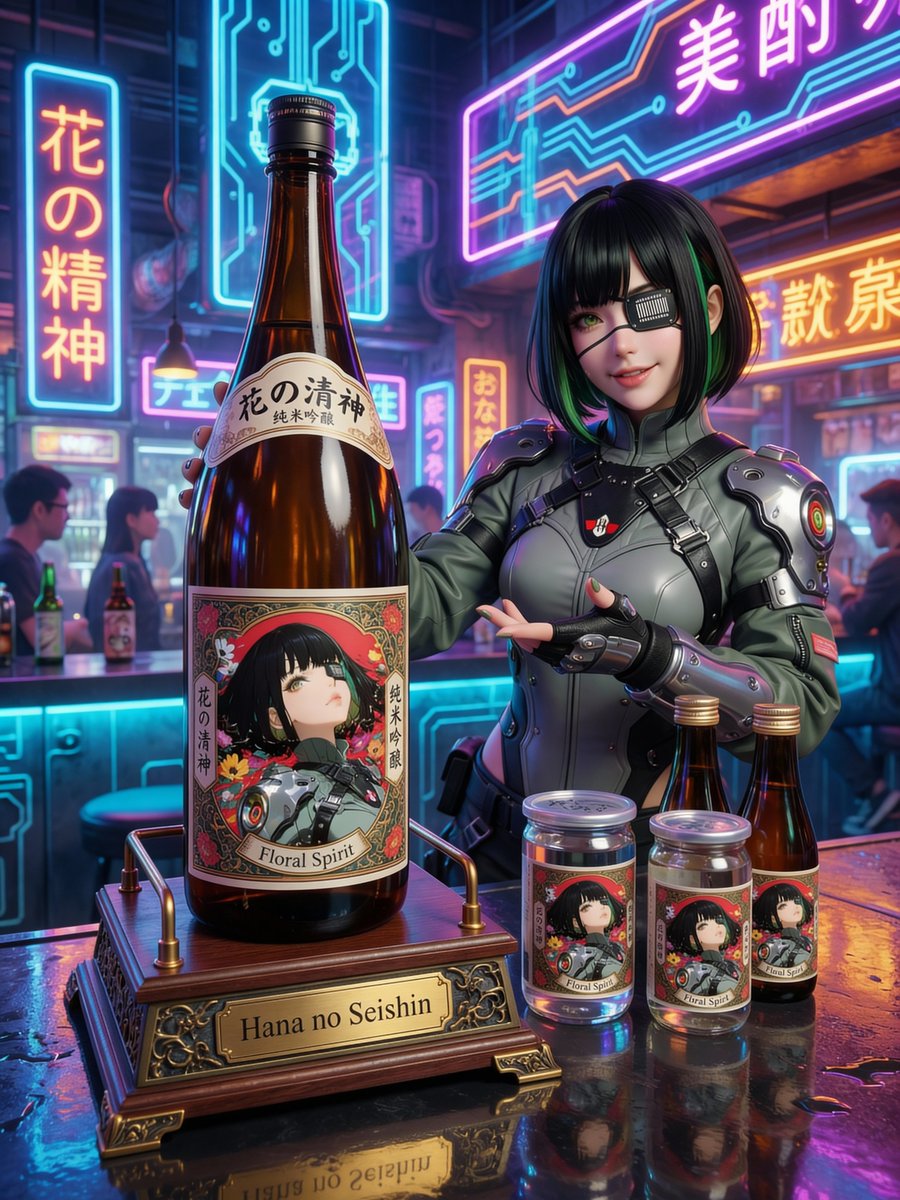 虚构清酒品牌瓶身设计 生成效果示例