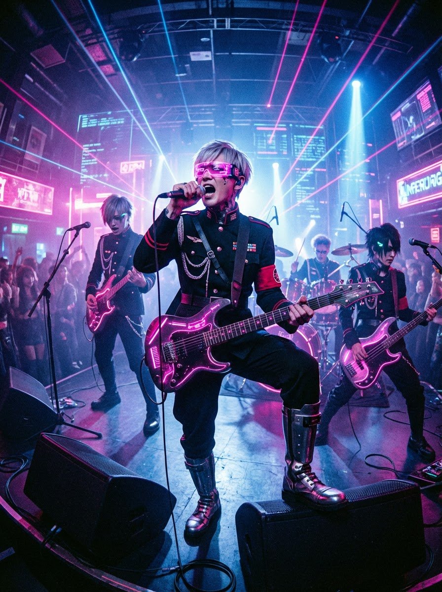 赛博朋克日本乐队现场表演 生成效果示例
