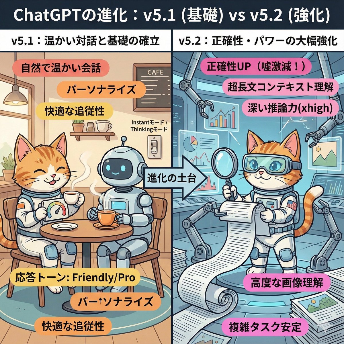ChatGPT v5.1 vs v5.2 演变信息图提示 生成效果示例