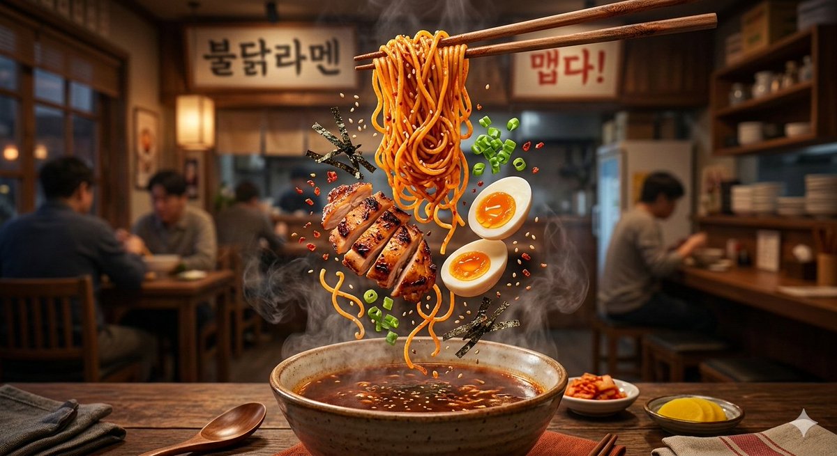 解构 Buldak 拉面的电影食品商业镜头 生成效果示例