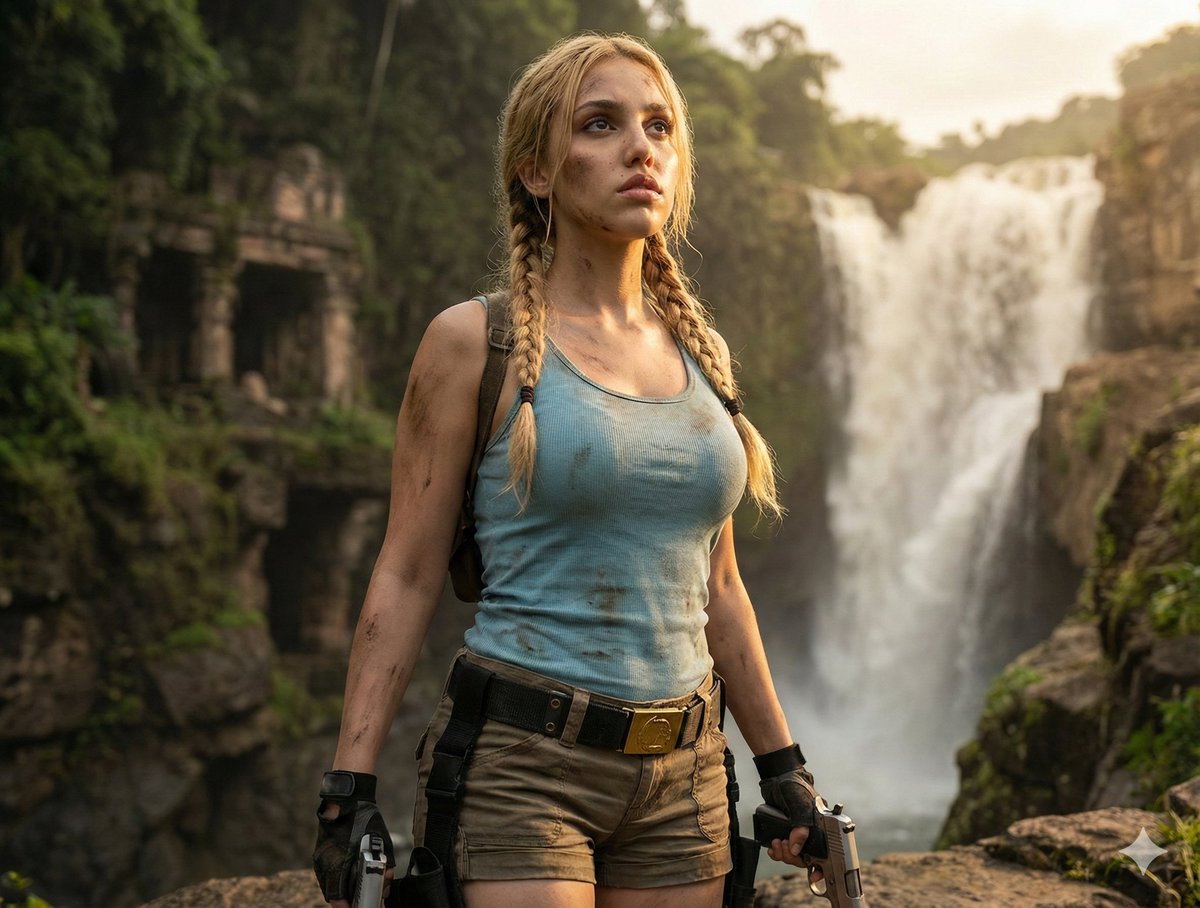 Lara Croft 灵感动作社论肖像 生成效果示例