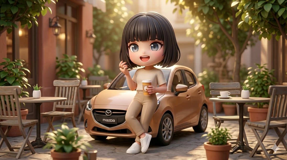 3D 风格化女人与马自达掀背车 生成效果示例