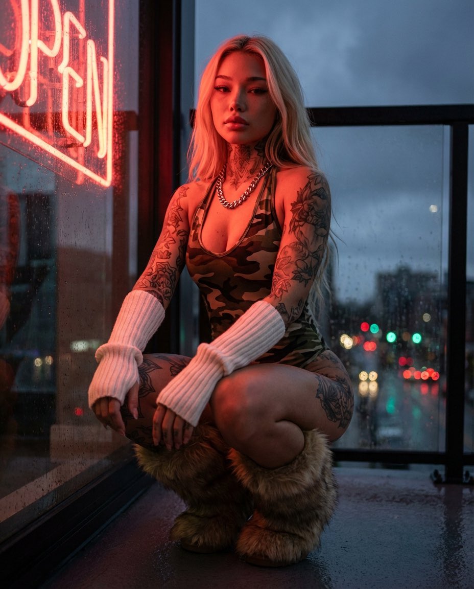 电影城市夜间人像提示 生成效果示例