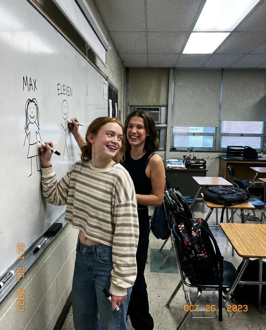 Sadie Sink 和 Millie Bobby Brown 的低质量自然抓拍智能手机照片 生成效果示例