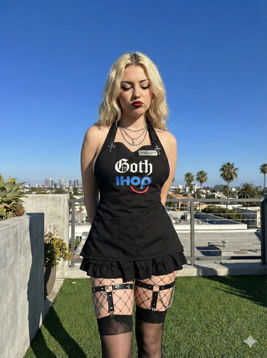 Goth IHOP 女服务员提示：屋顶露台场景 生成效果示例