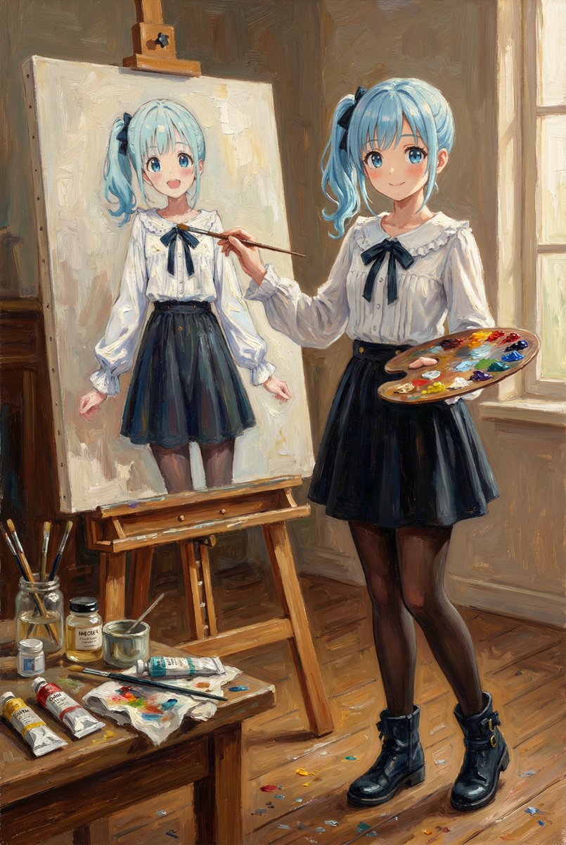 参考人物画油画自画像生成效果示例