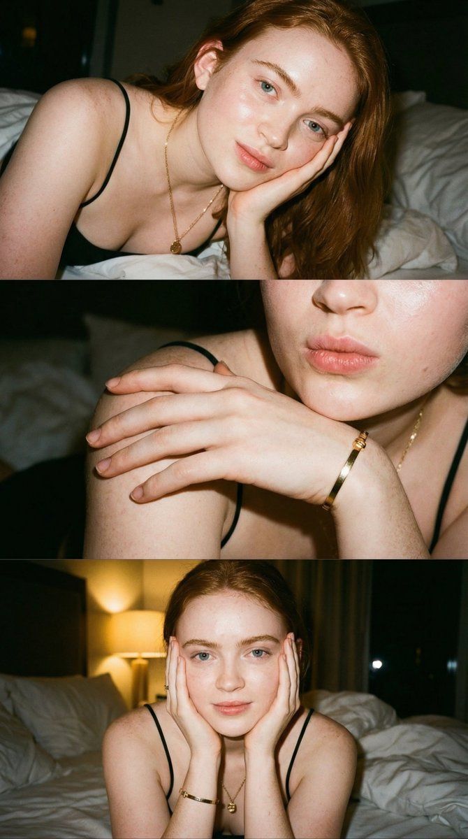 Sadie Sink 特写闪光摄影拼贴生成效果示例