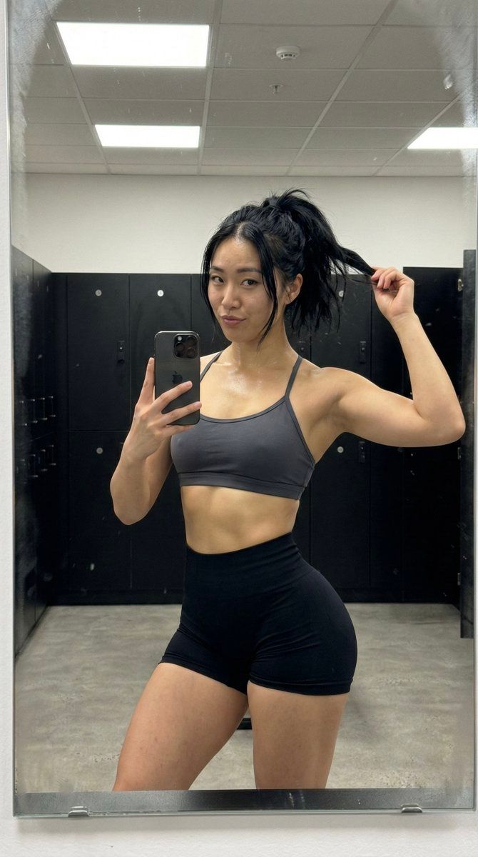 健身镜自拍，锻炼后发光（iPhone 风格） 生成效果示例