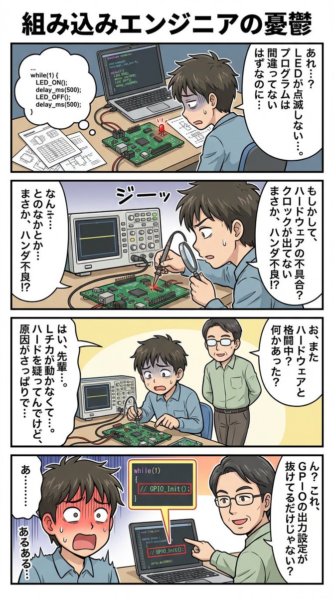 关于嵌入式工程师斗争的四格漫画 生成效果示例