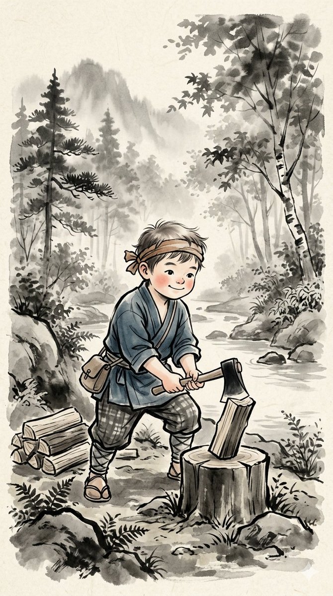 传统日本水墨儿童插画 生成效果示例