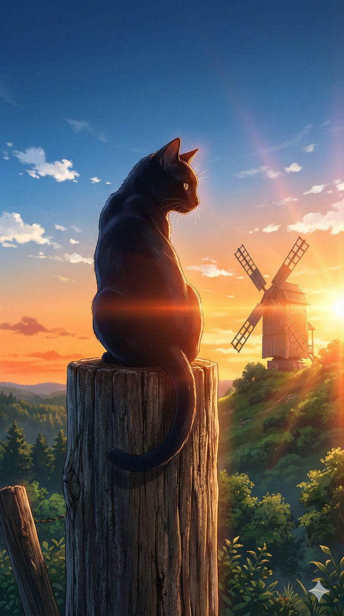 木柱场景上的黑猫 生成效果示例