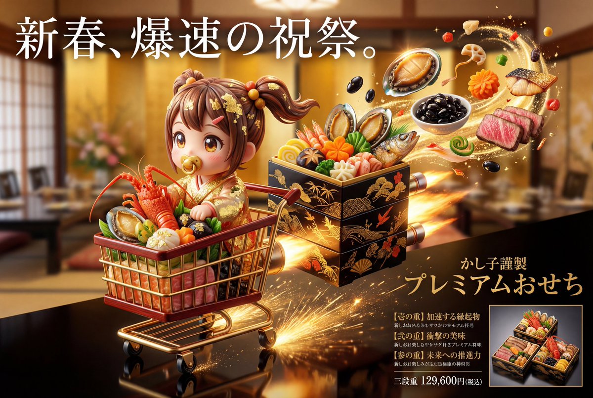 豪华御节（新年食品）关键视觉生成提示 生成效果示例