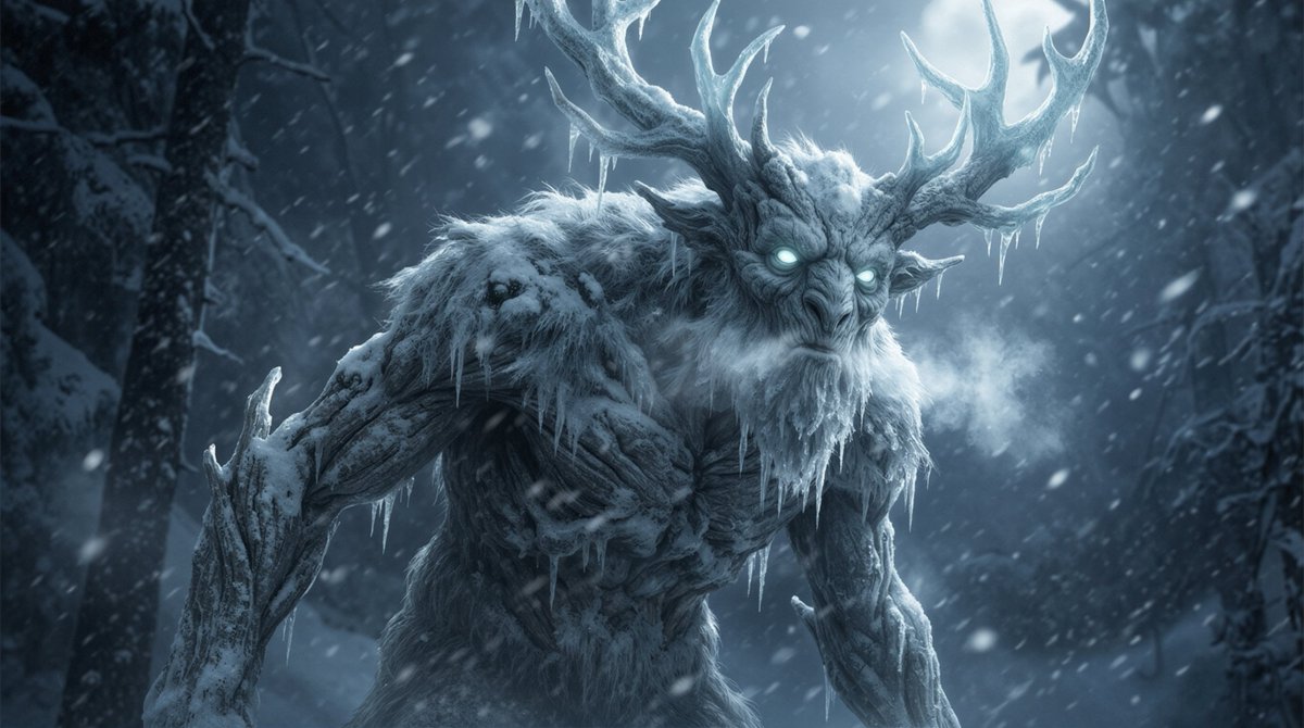 从暴风雪中出现的黑暗奇幻冬季生物 生成效果示例