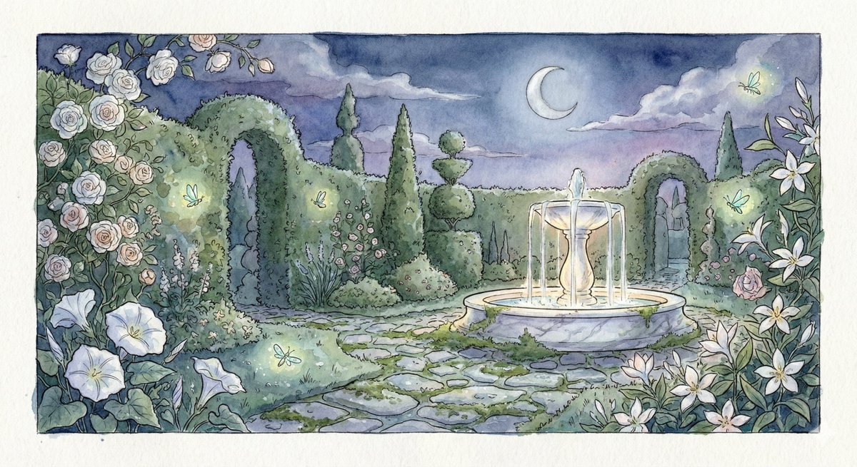 午夜魔法花园的水彩插图 生成效果示例