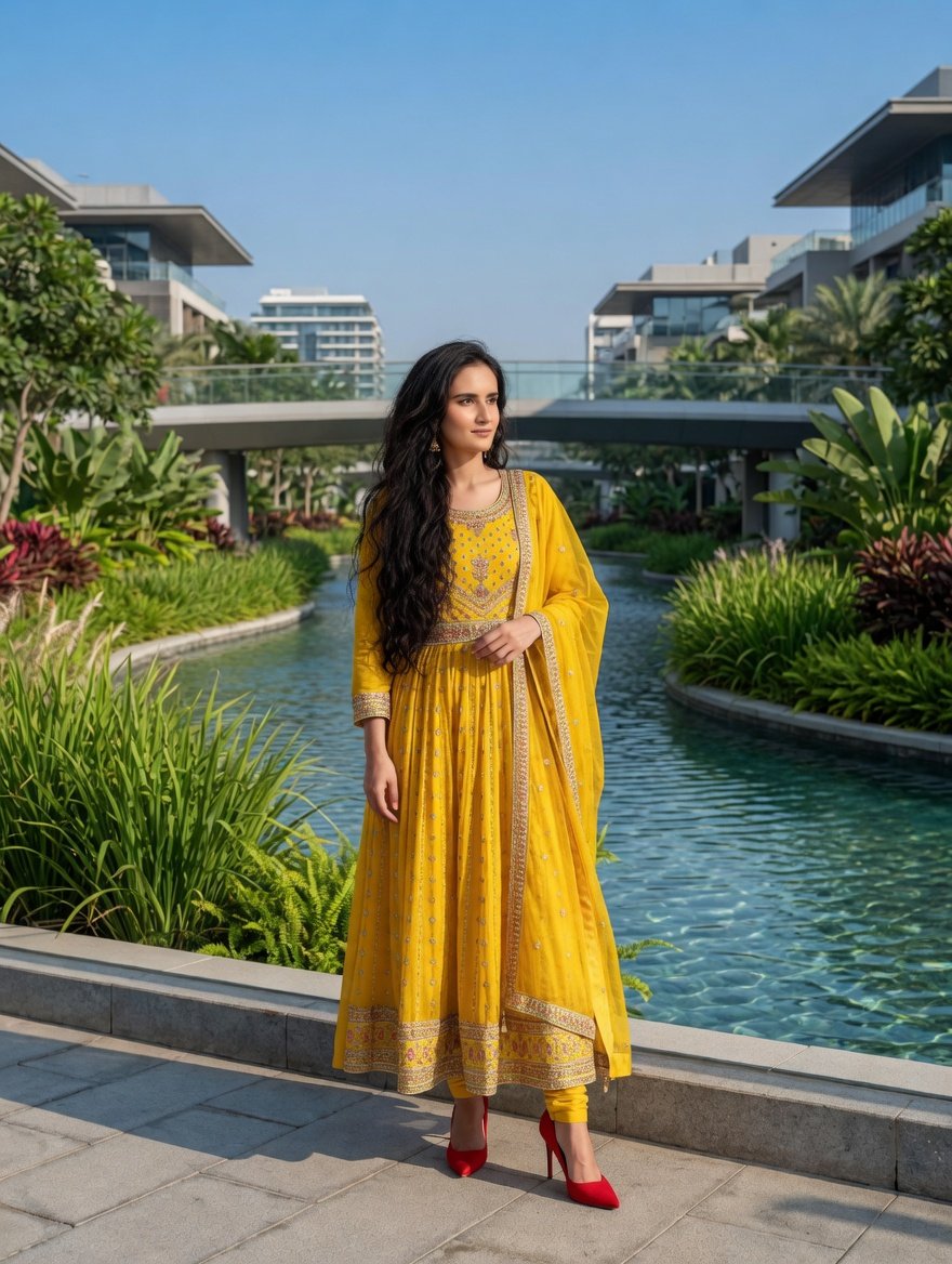 穿 Anarkali 连衣裙的南亚女人 生成效果示例