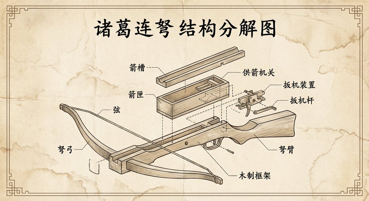 诸葛连弩复古工程分解图 生成效果示例