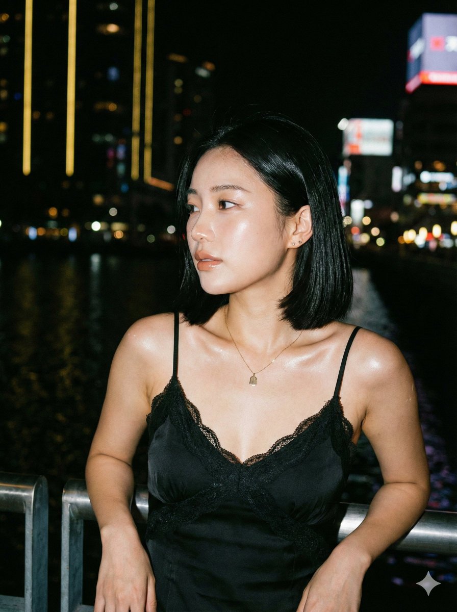 超真实的夜间人像（带闪光灯）生成效果示例