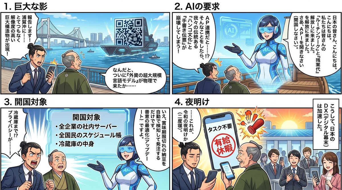 四格漫画世代：AI黑船降临 生成效果示例
