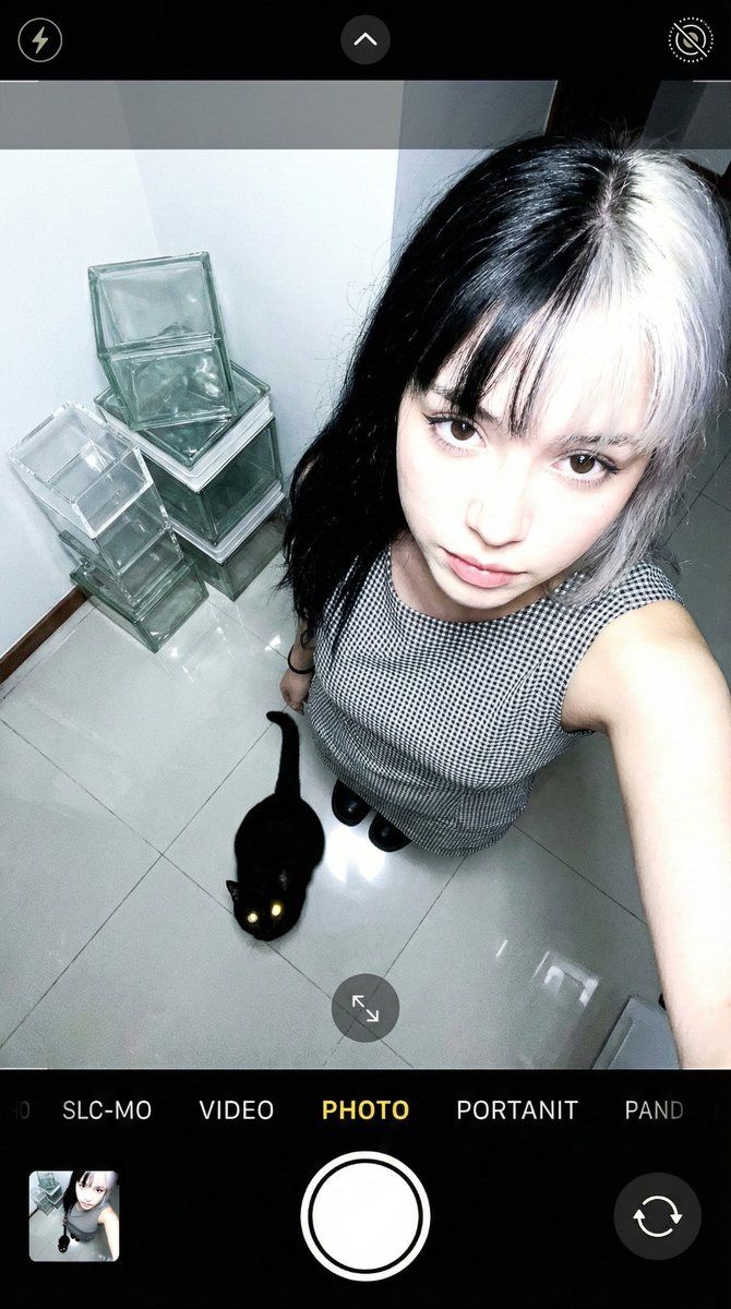 头顶智能手机与黑猫自拍 生成效果示例