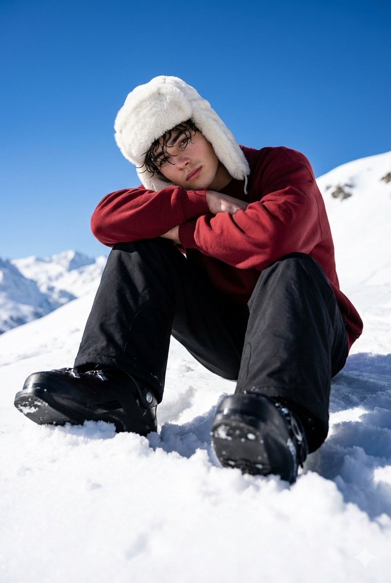 高山雪景肖像与捕手帽 生成效果示例