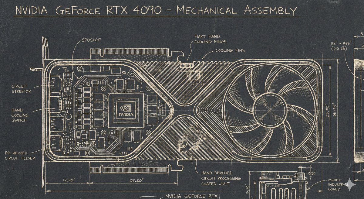 NVIDIA 4090 GPU 的 Sgraffito 机械蓝图 生成效果示例