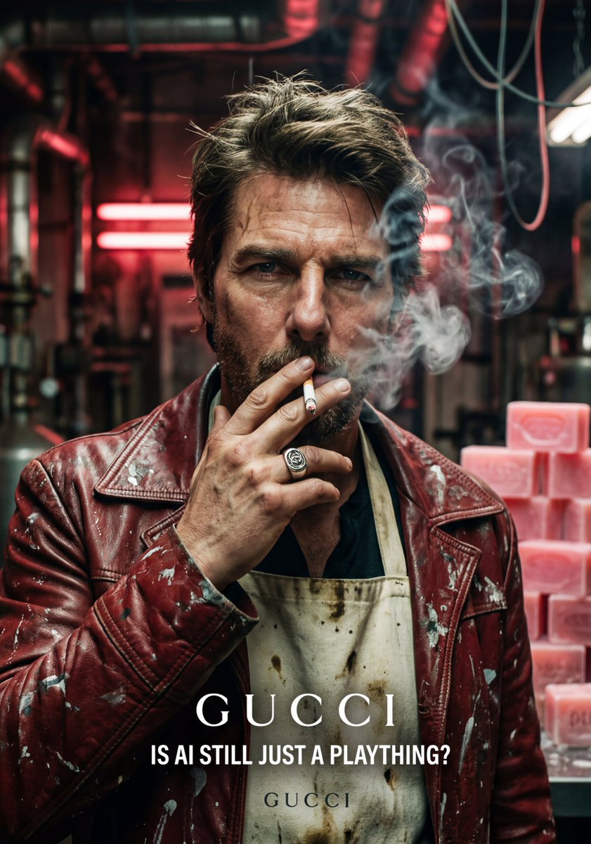 坚韧不拔的汤姆·克鲁斯肖像与 GUCCI 品牌 生成效果示例