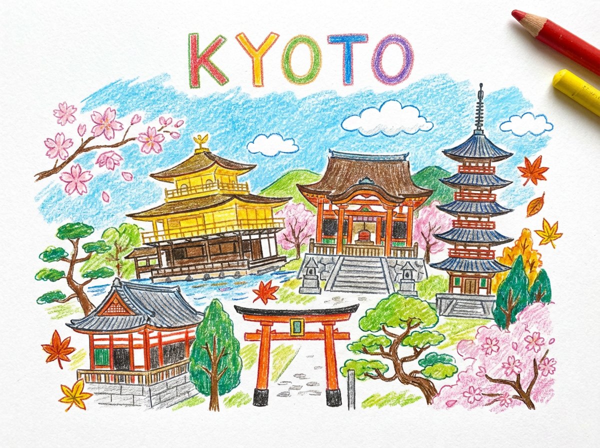 童趣蜡笔和彩色铅笔城市绘画 生成效果示例