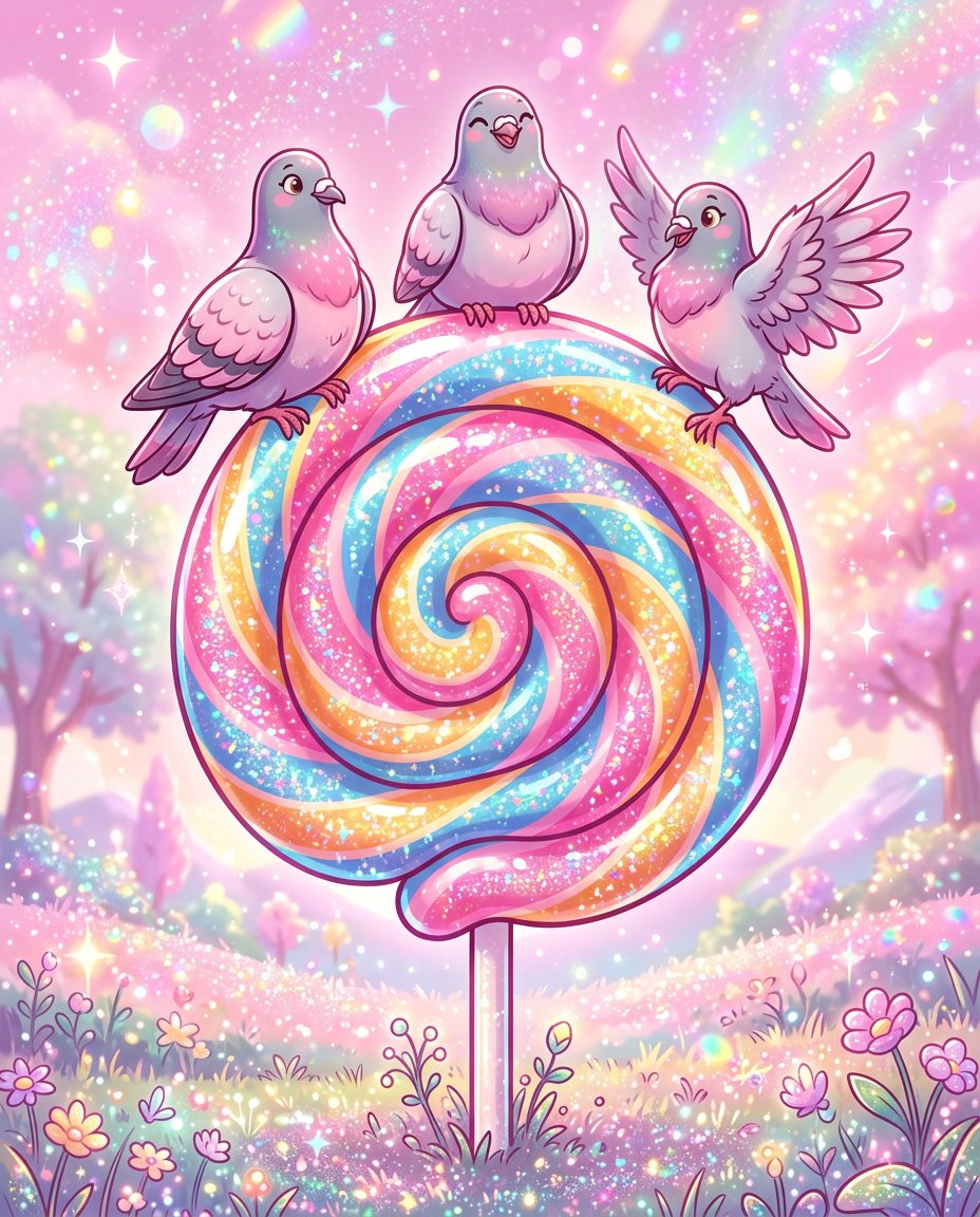 异想天开的棒棒糖和鸽子插画 生成效果示例
