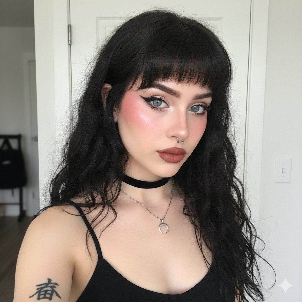 E-Girl/Soft Goth Selfie Portrait JSON 提示 生成效果示例