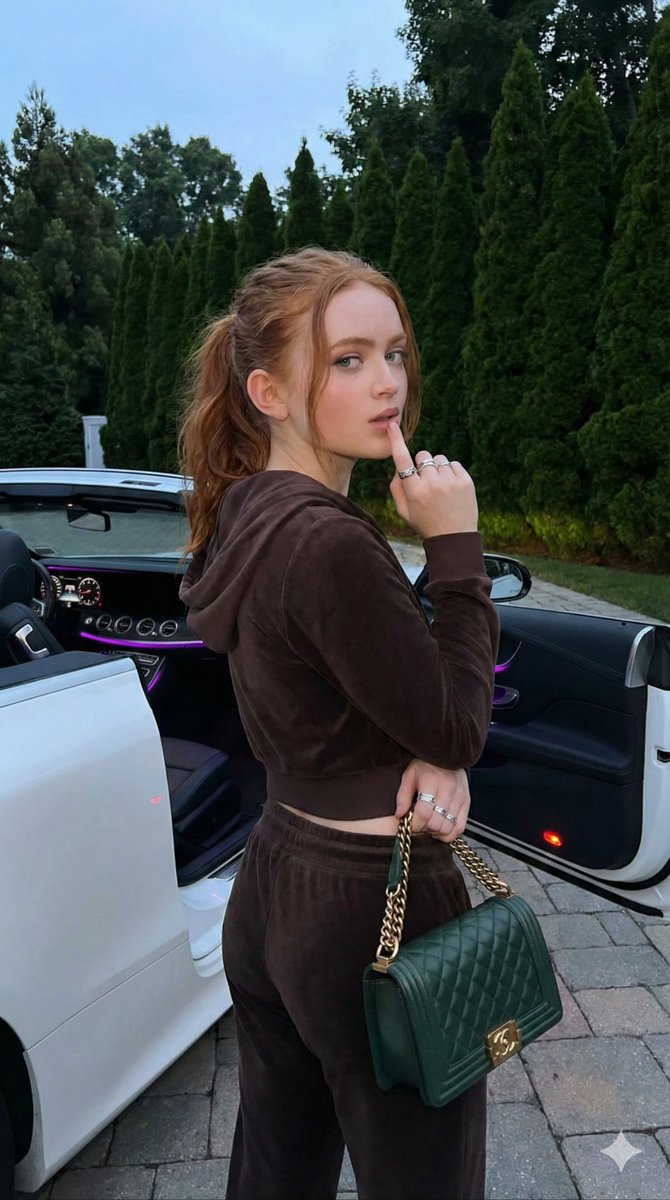 Sadie Sink 与豪华车的电影晚间肖像 生成效果示例