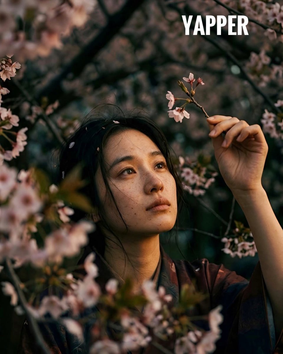 樱花下穿着复古和服的日本女人 生成效果示例