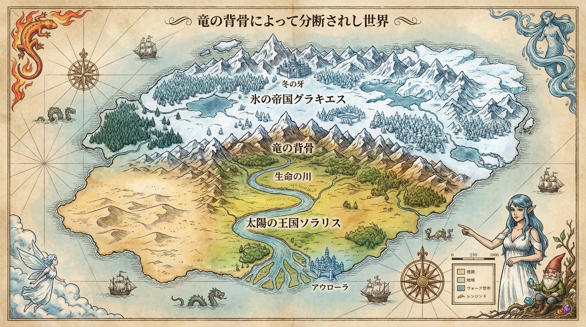 皇家制图师幻想世界地图提示（详细场景） 生成效果示例