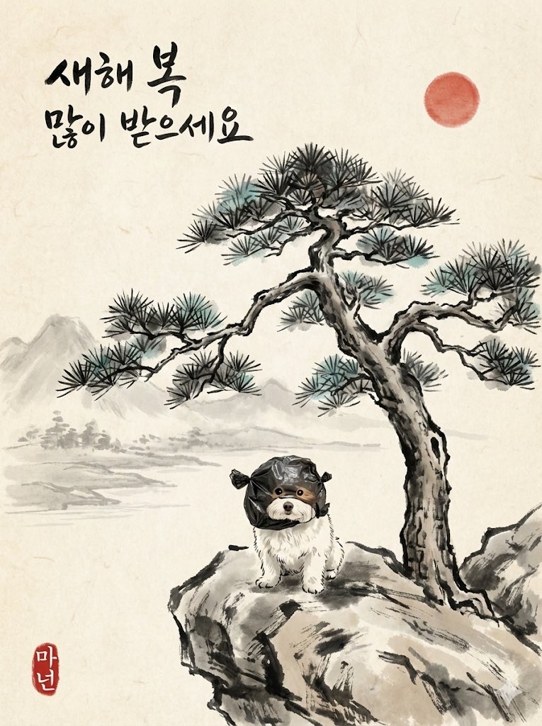 新年贺卡水墨画提示 生成效果示例