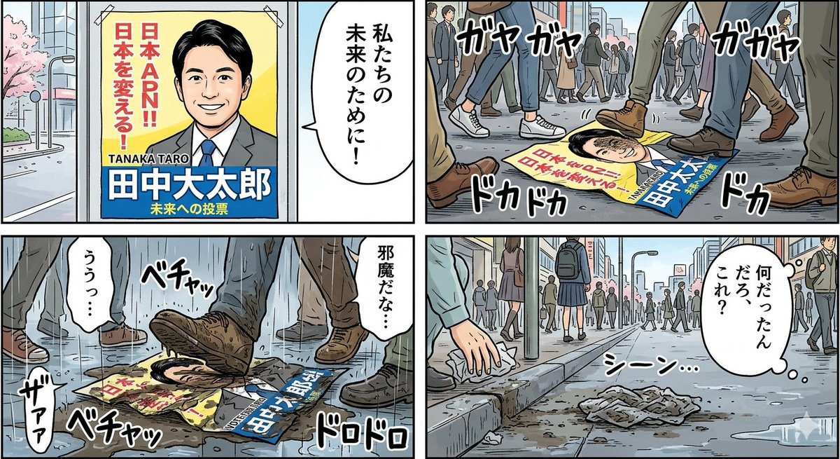 四格漫画：沾满泥土的海报 生成效果示例