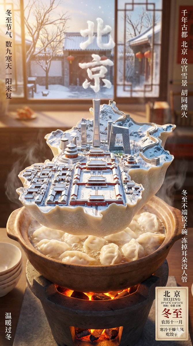 冬至城美食艺术海报提示 生成效果示例