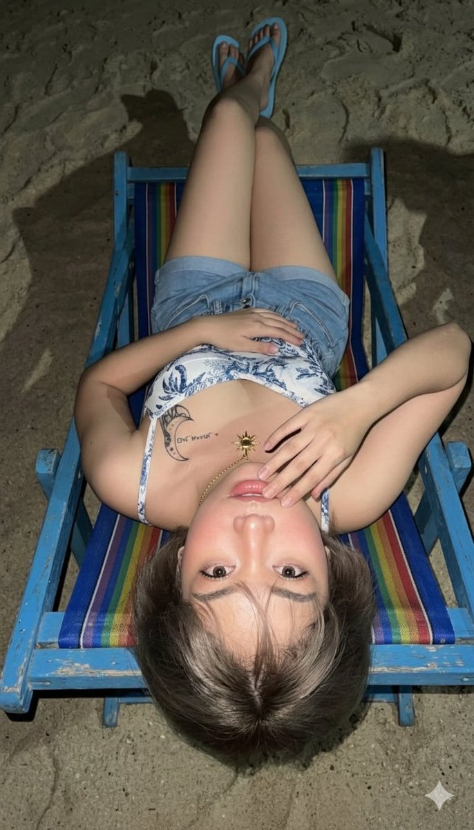 夜间海滩上的倒置闪光照片（重复） 生成效果示例