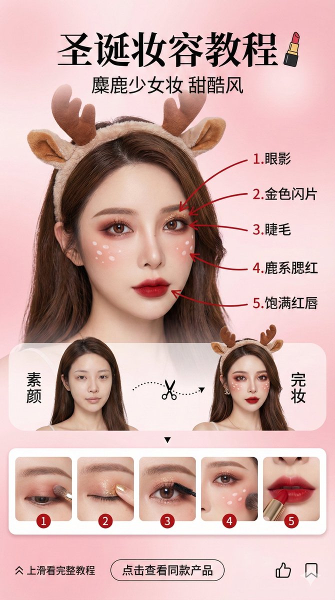 美容Vlogger圣诞彩妆教程界面 生成效果示例