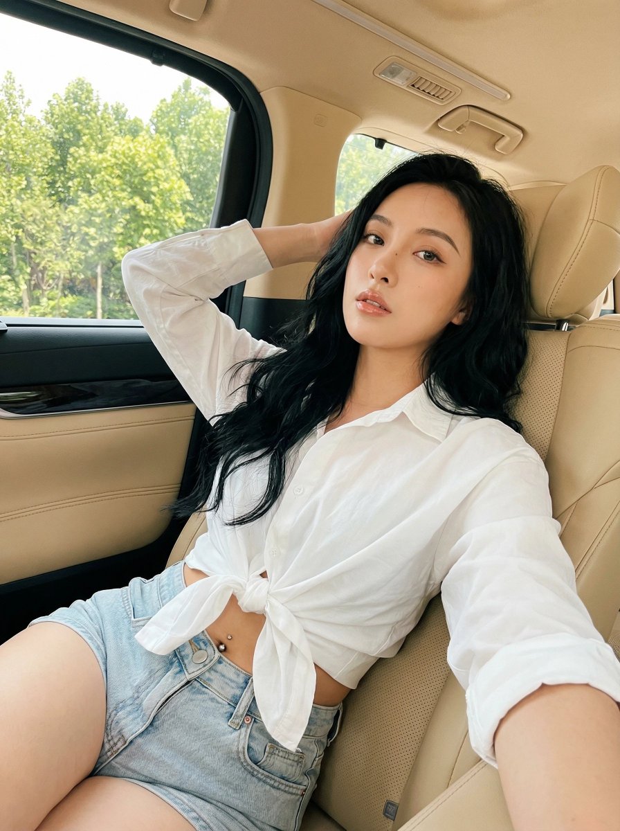 自然Instagram风格的汽车自拍提示生成效果示例