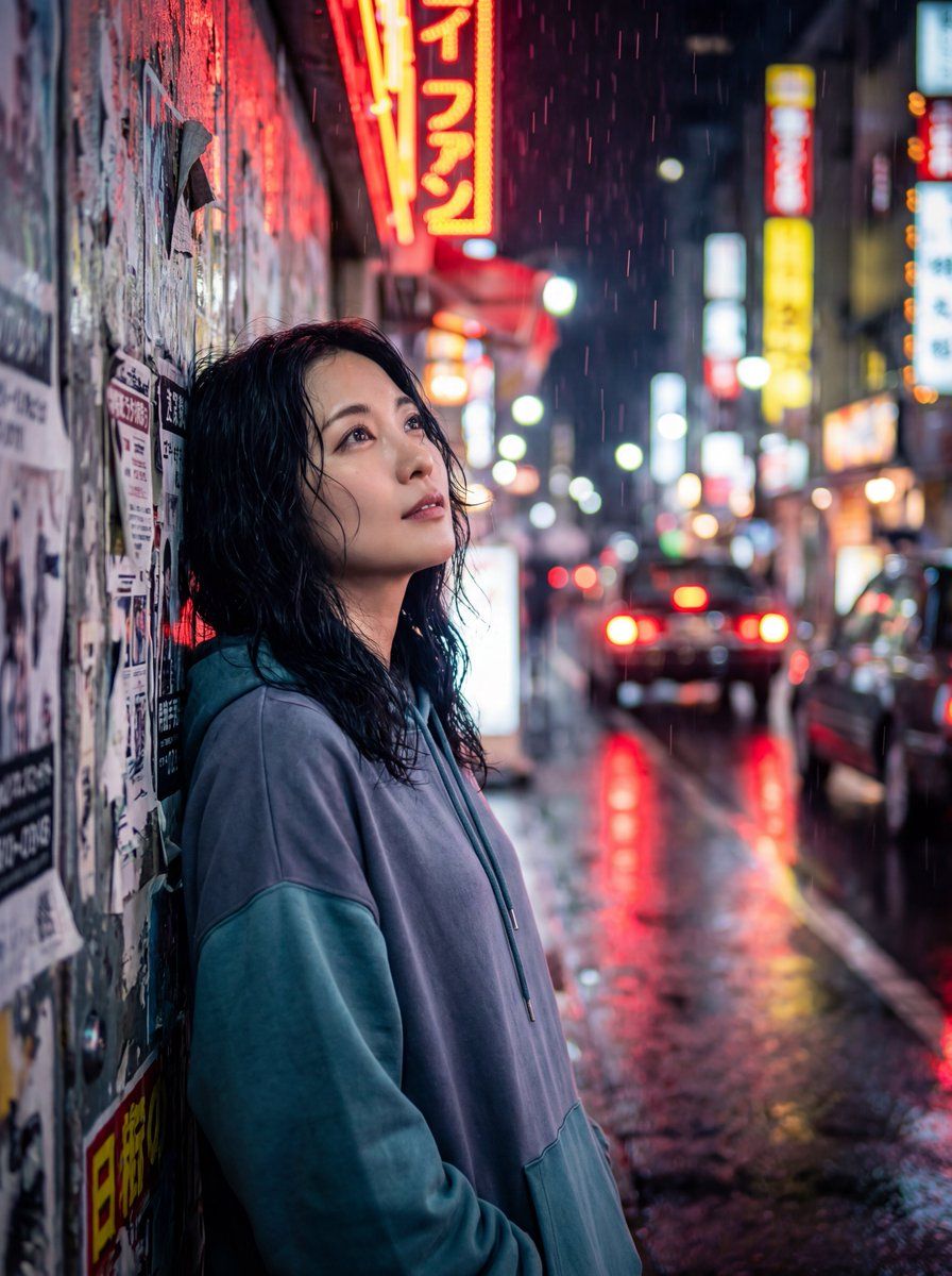 霓虹城市夜景人像提示 生成效果示例